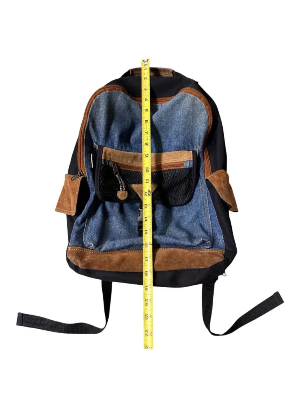 Vintage Arizona Jean Backpack 1990s Denim Suede Taiwan Retro Blue Black Brown